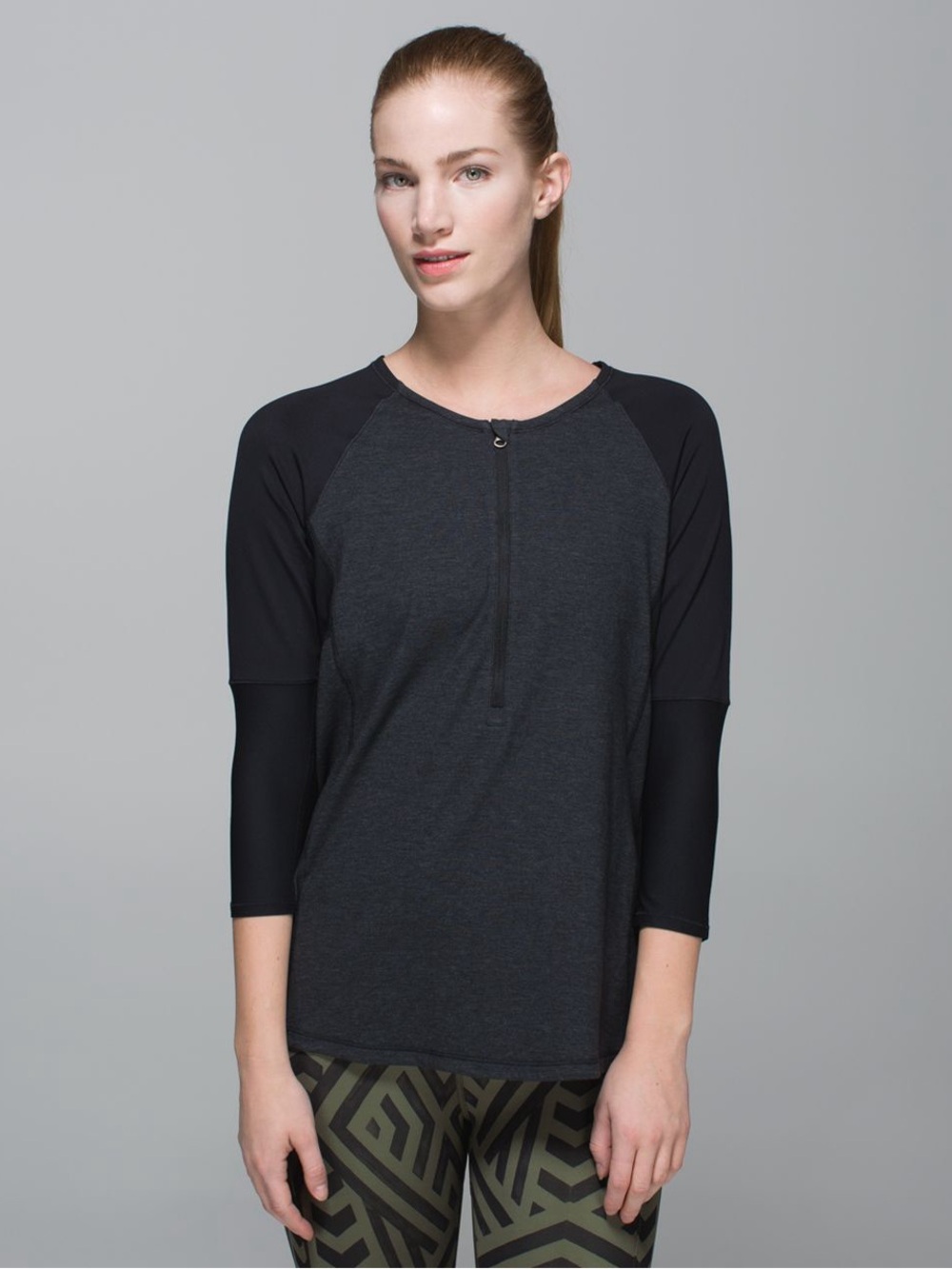 Lululemon Clip-In Long Sleeve - Heathered Black / Black 3/4 Baseball Tee